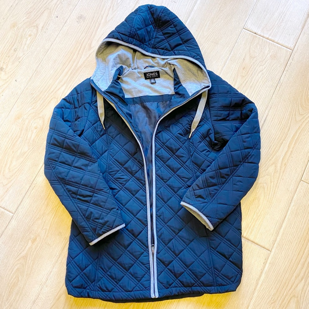 Jones NewYork Women's Quilted Puffer Jacket Full Zip Size L US In Navy Blue